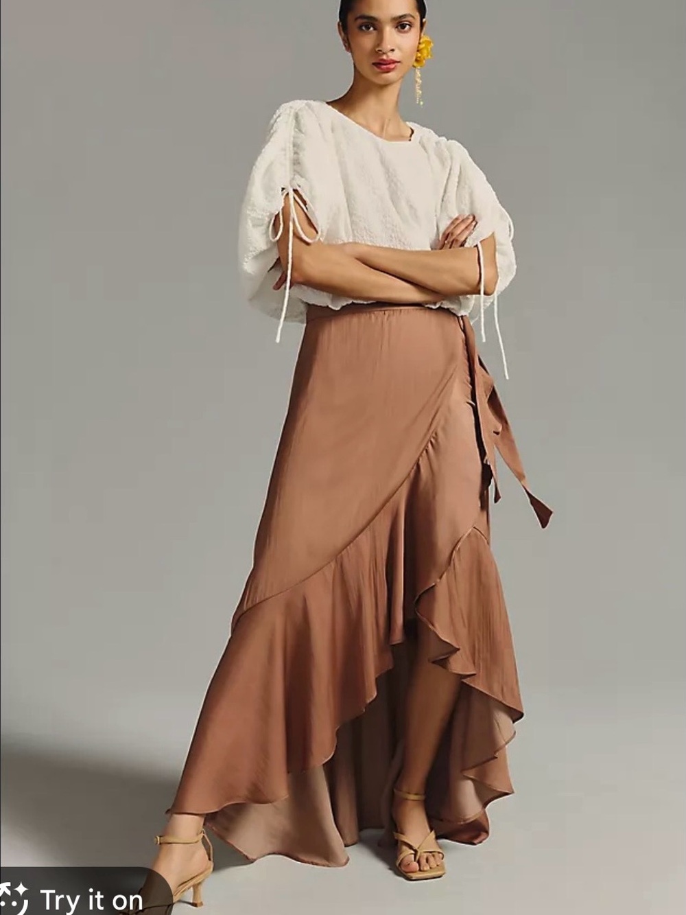 Maeve brown High-Low Ruffle Wrap Skirt